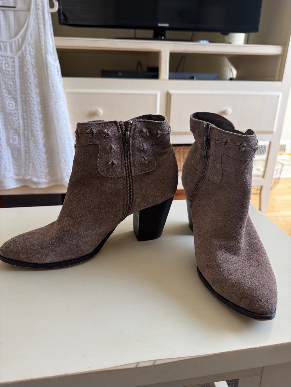 Suede studded booties